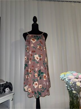 Floral Spaghetti-Strap Swing Dress in Mauve
